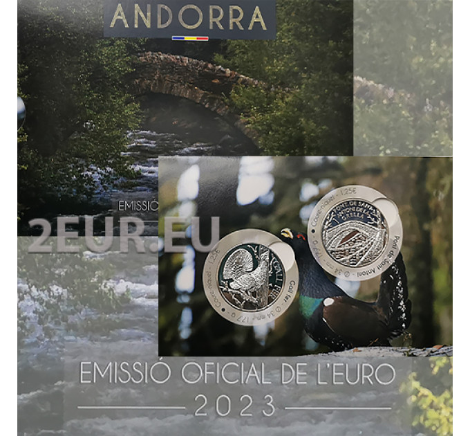 ANDORRA 1,25 EURO 2023 - Cultural Heritage from Andorra - wood grouse and the bridge of San Antonio de la Grella