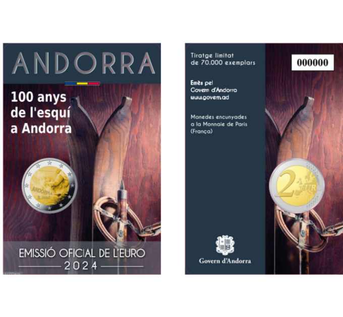 Andorra 2 euro BU coincard 2024 - 100 Years of Skiing in Andorra