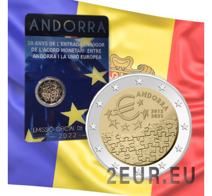 Andorra 2 euro BU coincard 2022 - 10 Years of Monetary Agreement Between Andorra and the EU