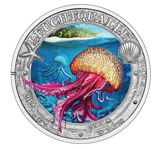 Austria 3 euro coin 2024 - Luminous Marine Life - Luminous jellyfish
