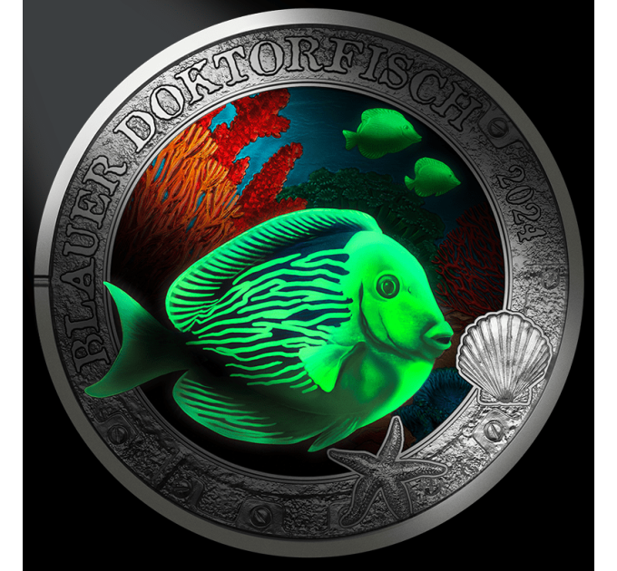 Austria 3 euro coin 2024 - Luminous Marine Life - Blue surgeonfish