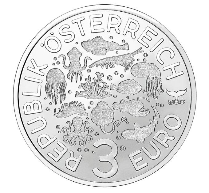 Austria 3 euro coin 2024 - Luminous Marine Life - Blue surgeonfish