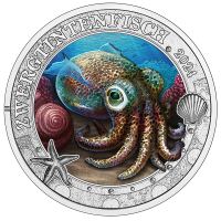 Austria 3 euro coin 2024 - Luminous Marine Life - Hawaiian Bobtail Squid