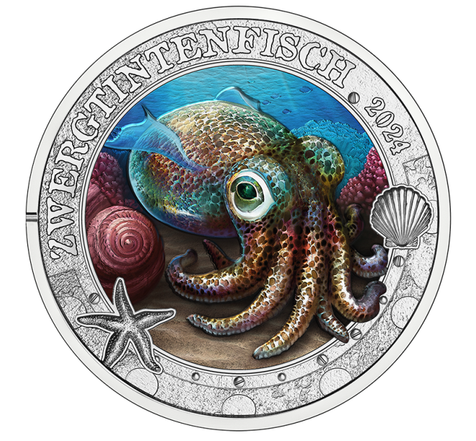 Austria 3 euro coin 2024 - Luminous Marine Life - Hawaiian Bobtail Squid