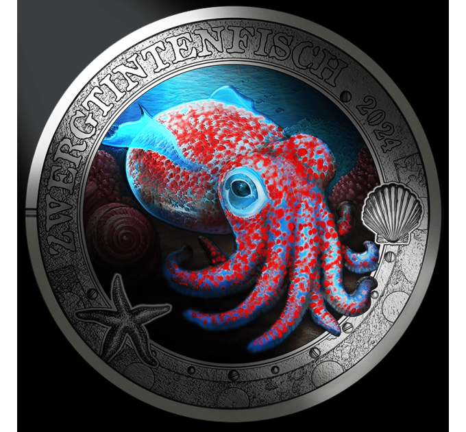 Austria 3 euro coin 2024 - Luminous Marine Life - Hawaiian Bobtail Squid