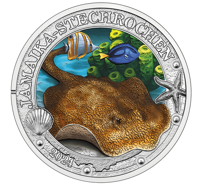 Austria 3 euro coin 2024 - Luminous Marine Life - Yellow Stingray