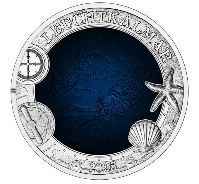 Austria 3 euro coin 2025 - Luminous Marine Life - Glowing Squid