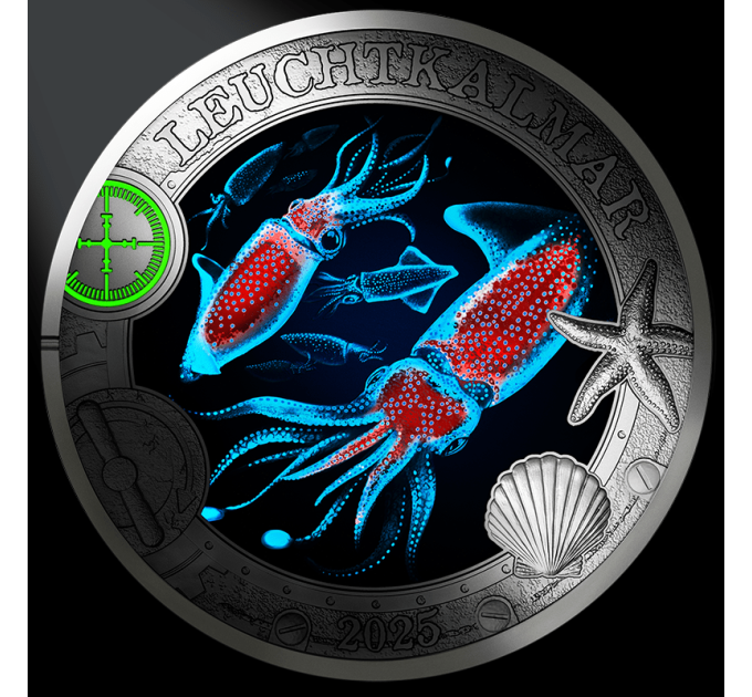 Austria 3 euro coin 2025 - Luminous Marine Life - Glowing Squid