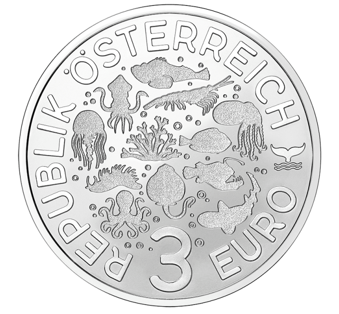 Austria 3 euro coin 2025 - Luminous Marine Life - Glowing Squid