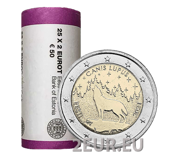 ESTONIA 2 EURO ROLL 2021 - national animal - wolf