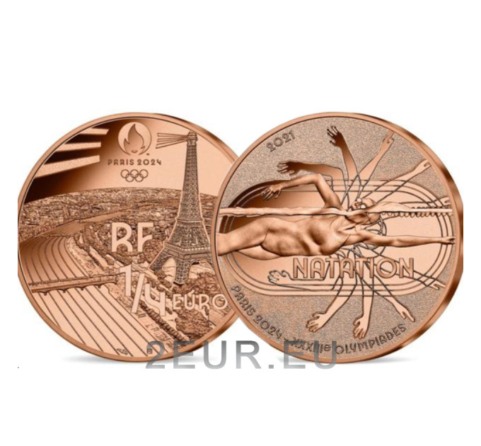 France 1/4 euro UNC 2021 - Paris 2024 Olympic Games - Swimming