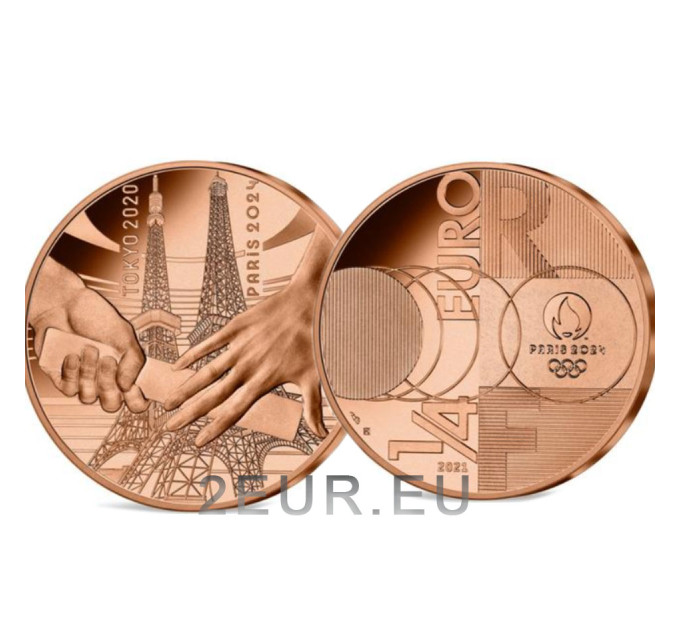 France 1/4 euro UNC 2021 - Handover - Summer Olympics Tokyo 2020 - Paris 2024 - 2021