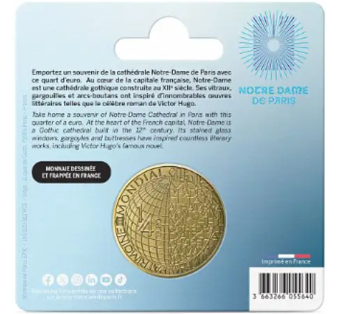 France 1/4 euro UNC 2025 - UNESCO - NOTRE-DAME CATHEDRAL OF PARIS