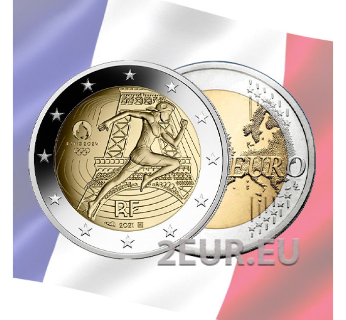 France 2 euro UNC 2021 - Summer Olympics Paris 2024 - Handover of the Olympic Flag