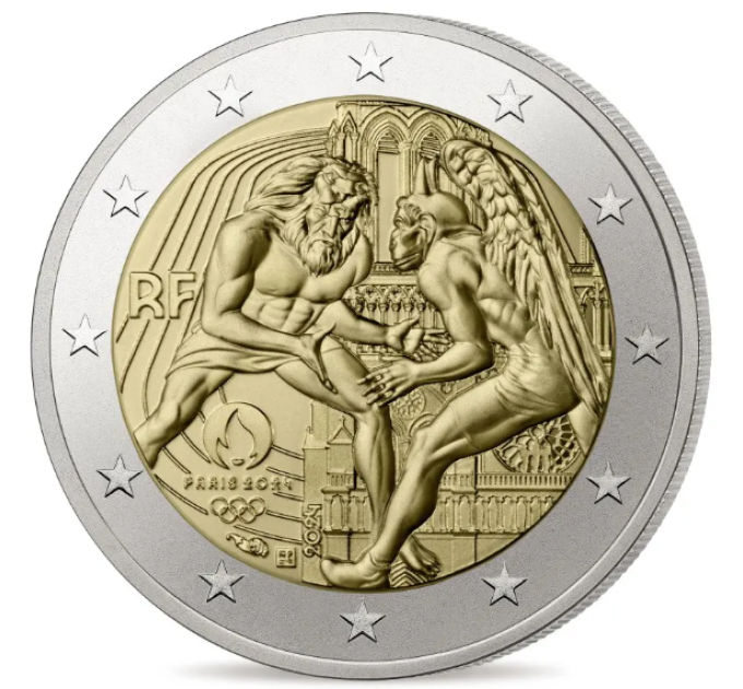 France 2 euro UNC 2024 - Paris 2024 Olympic Games - Hercules Practicing Wrestling - Notre Dame