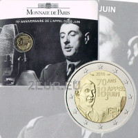 Prantsusmaa 2 eurot BU 2010 – 18. juuni 1940 apellatsiooni 70. aastapäev – Charles de Gaulle