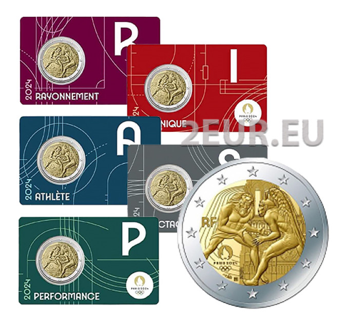 France 2 euro BU 2024 - Paris 2024 Olympic Games - Hercules Practicing Wrestling - Notre Dame - 5 pcs