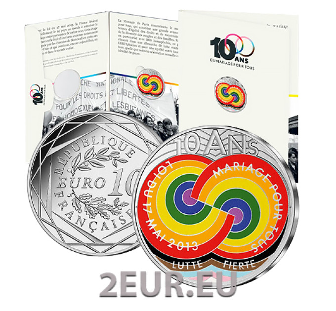 France 10 euro silver coin 2023 - 10th Anniversary of Mariage for All Law