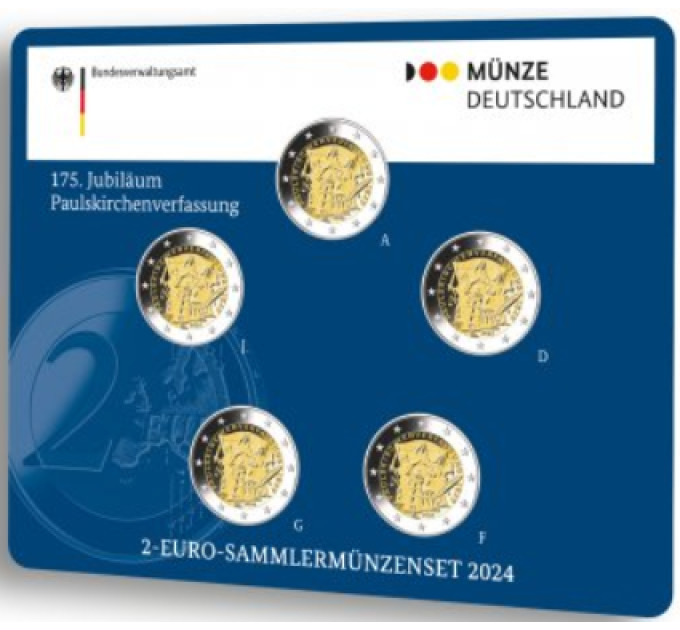 Germany 2 Euro coin set BU 2024 - 175 years of the Paulskirche Constitution - ADFGJ