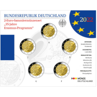  Saksamaa 2 Euromüntide komplekt BU 2022 – 35 aastat Erasmust – ADFGJ