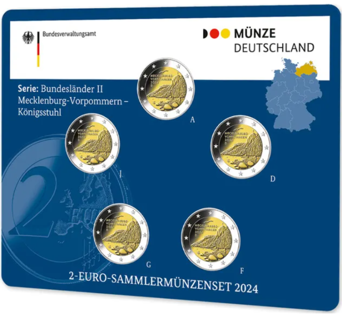 Germany 2 Euro coin set BU 2024 - Mecklenburg-Vorpommern - ADFGJ