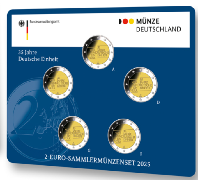 Germany 2 Euro coin set BU 2025 - 35 years of German unity - ADFGJ