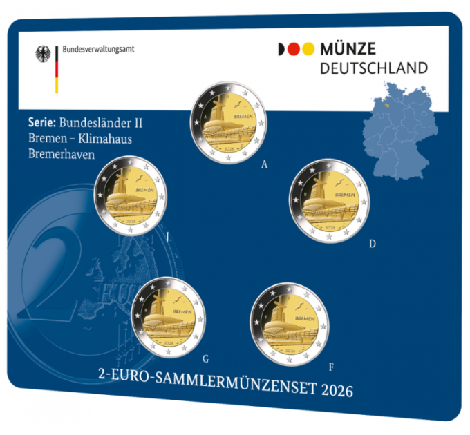 Germany 2 Euro coin set BU 2026 - Bremen - ADFGJ