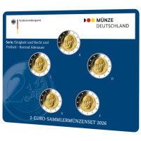  Saksamaa 2 Euromüntide komplekt BU 2026 – Konrad Adenauer – ADFGJ