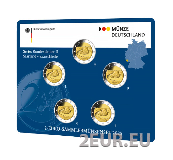 Germany 2 Euro coin set BU 2025 - SAARLAND - ADFGJ