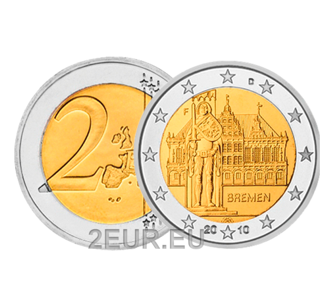 Germany 2 euro UNC 2010 - City Hall and Roland - F - Stuttgart