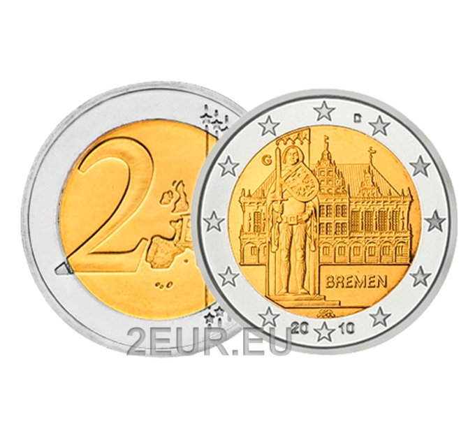 Germany 2 euro UNC 2010 - City Hall and Roland - G - Karlsruhe