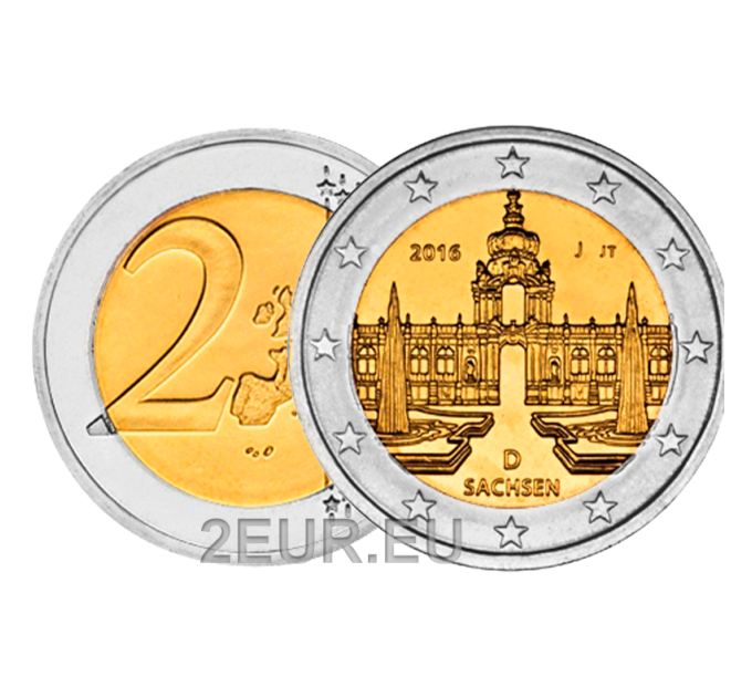 Germany 2 euro UNC 2016 - Zwinger Palace in Dresden - J - Hamburg