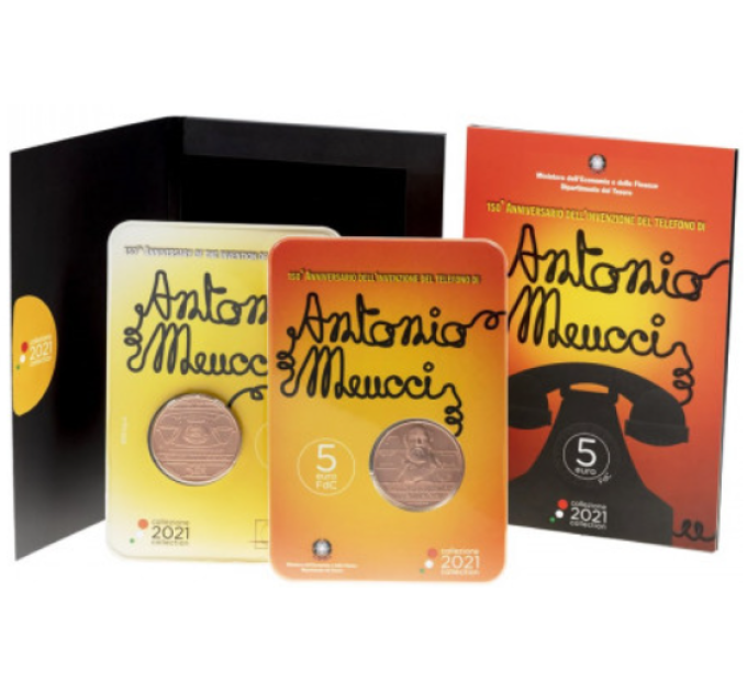 ITALY 5 EURO BU 2021 - 150th Anniversary of the invention of the telephone by Antonio Meucci