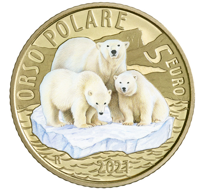 Italy 5 euro PROOF 2021 - Endangered Animals - Polar Bear