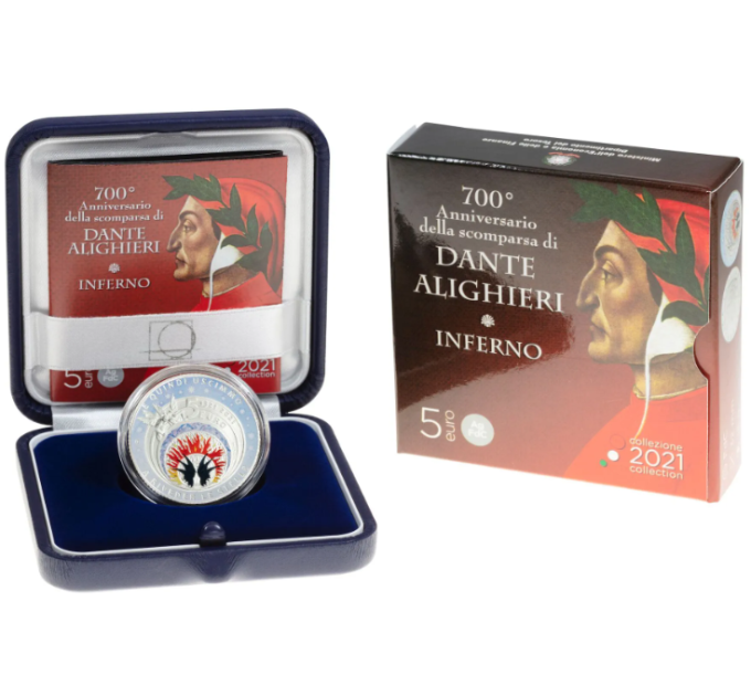 Italy 5 euro Silver PROOF 2021 - 700th Anniversary of the Death of Dante Alighieri