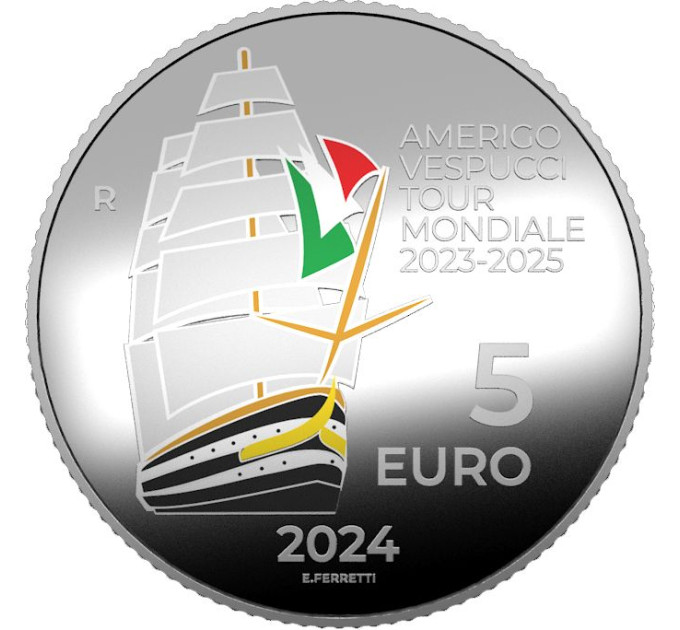 Italy 5 euro Silver PROOF 2024 - Around the World 2023-2025 of the Amerigo Vespucci Ship