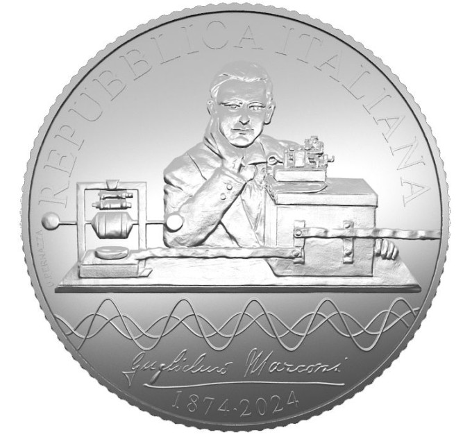 Italy 5 euro Silver PROOF 2024 - 150th Anniversary of the Birth of Guglielmo Marconi and 100 Years Since the First Radio Broadcast in Italy
