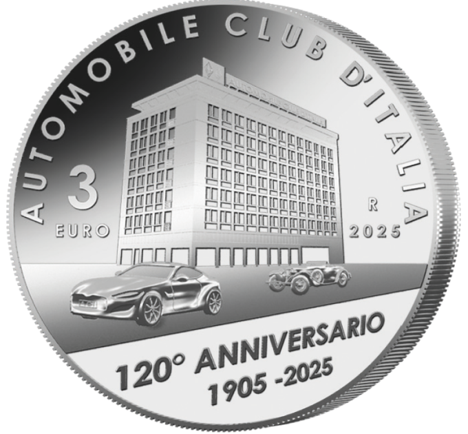 Italy 3 euro Silver BU 2025 - 120th anniversary of the foundation of ACI - Automobile Club of Italy