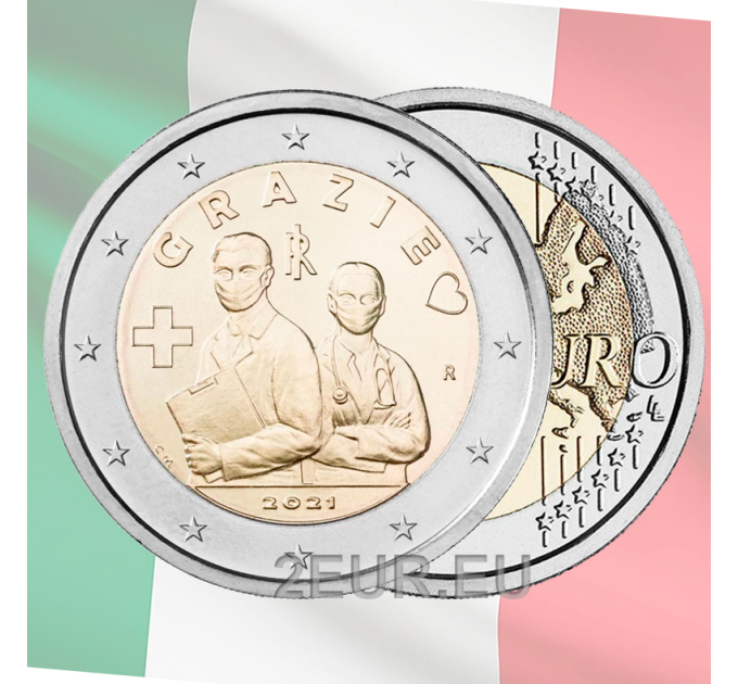 Italy 2 euro UNC 2021 - Grazie - Thank You - Healthcare Professions