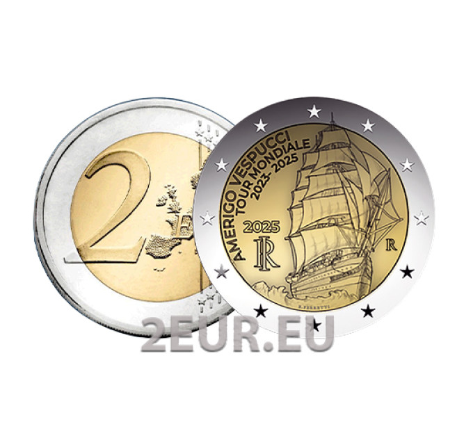 Italy 2 euro UNC 2025 - Voyage of the Amerigo Vespucci Ship