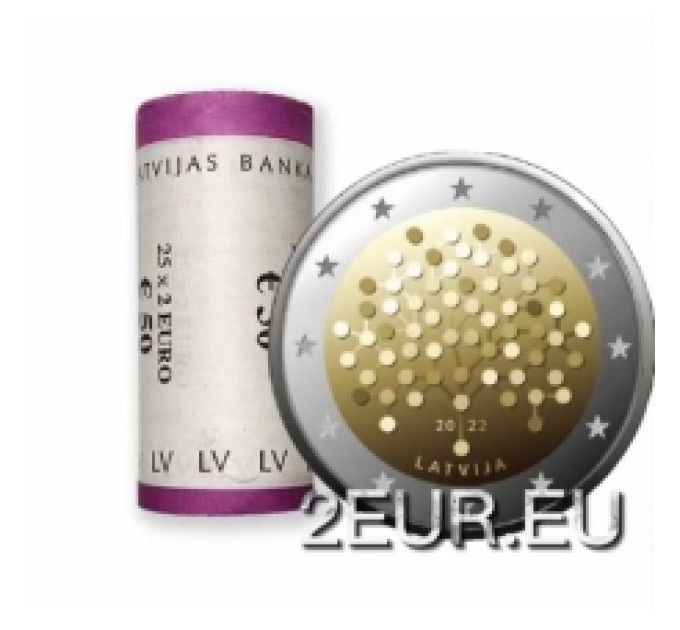 Latvia 2 euro UNC roll 2022 - Financial Literacy - 100 Years Bank of Latvia
