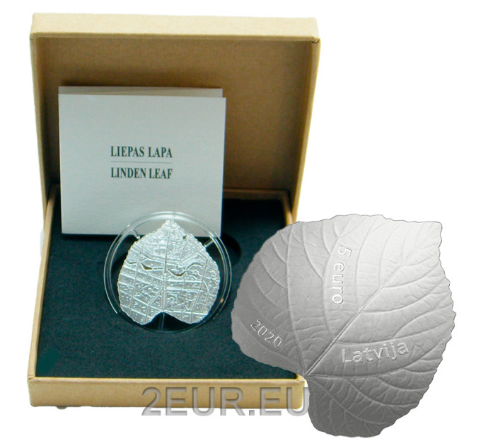 Latvia 5 euro silver proof 2020 - Linden Leaf
