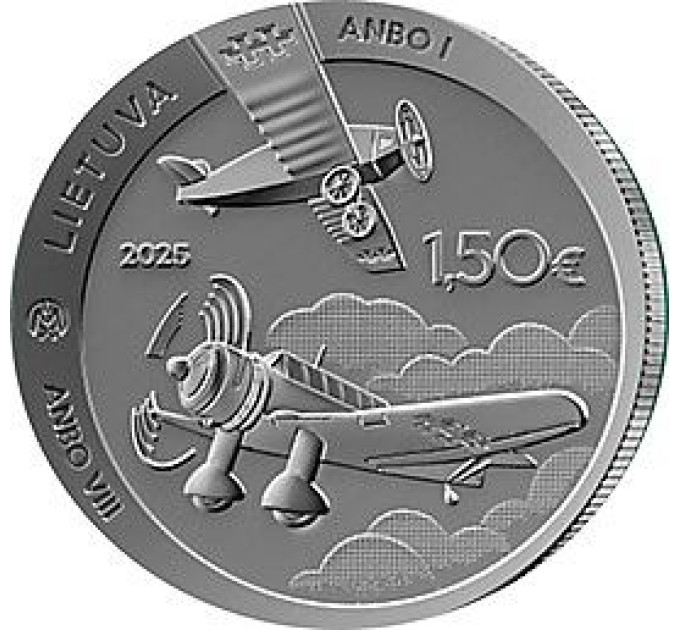 Lithuania 1.5 euro UNC 2025 - ANBO aircraft - 100 years