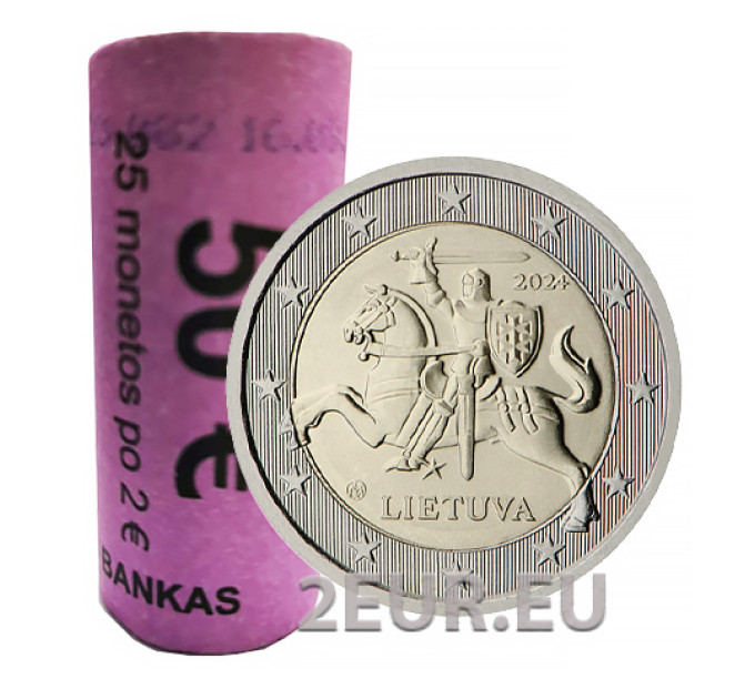 Lithuania 2 euro UNC roll 2024 - arms of the Republic of Lithuania Vytis