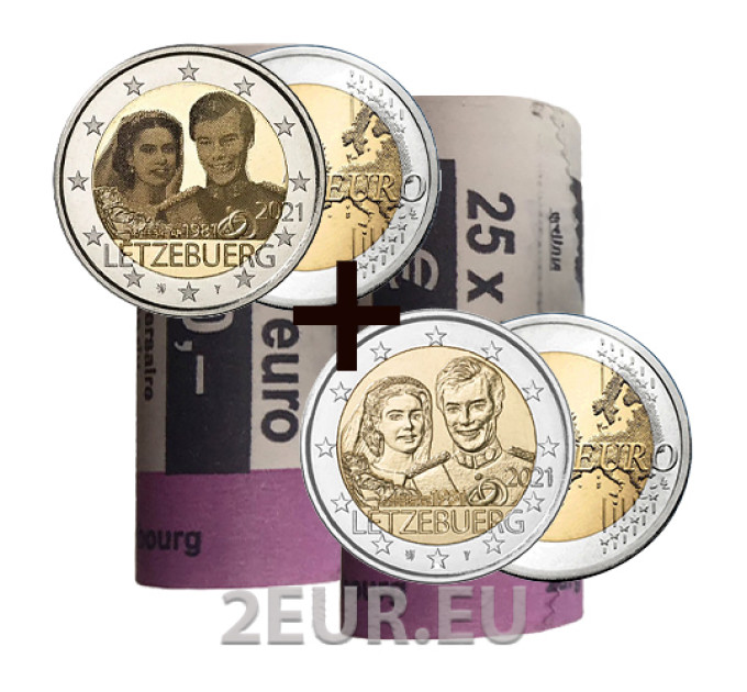 Luxembourg 2 euro UNC roll 2021 - 40th wedding anniversary of Grand Duke Henri and Grand Duchess Maria Teresa