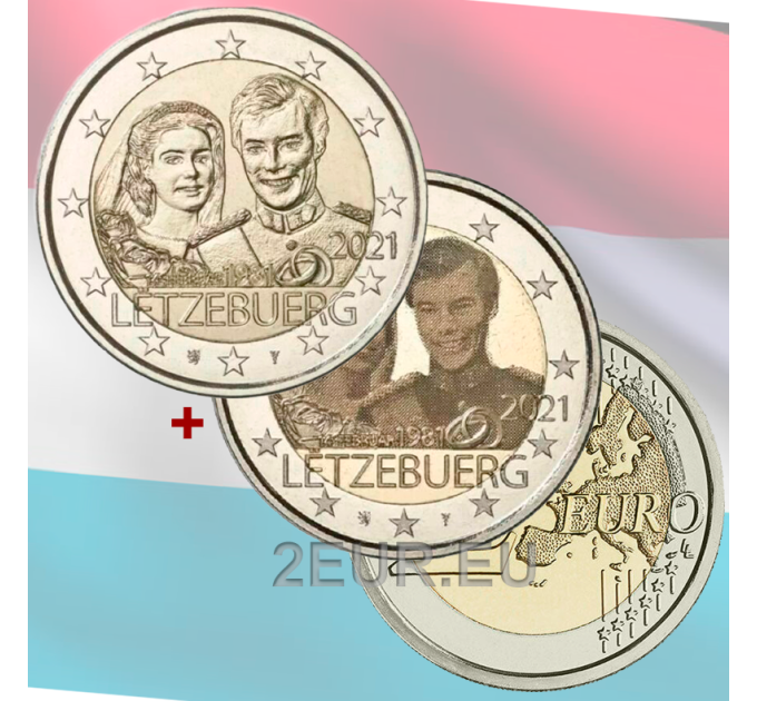 Luxembourg 2 euro UNC 2021-  40th Wedding Anniversary of Grand Duchess Maria Teresa With Grand Duke Henry relief+photo