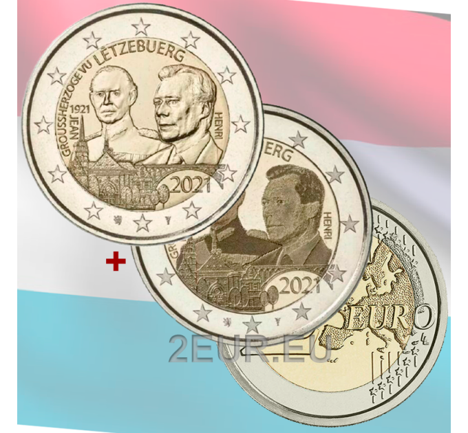 Luxembourg 2 euro UNC 2021-  100th Anniversary of the Birth of Grand-Duke Jean relief+photo