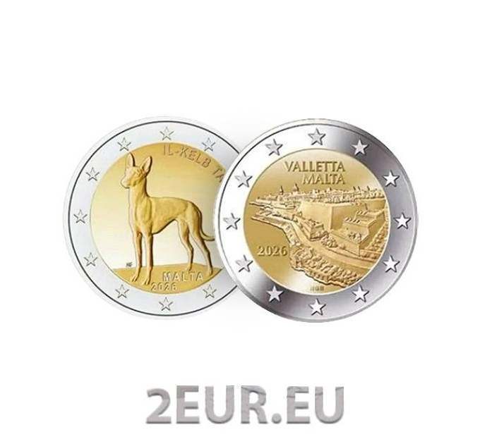 Malta 2 Euro UNC 2026 - The Pharaoh hound + Valletta