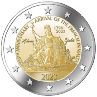 Malta 2 eurot UNC 2023 – 225. aastapäev prantslaste saabumisest Maltale – Napoleon Bonaparte