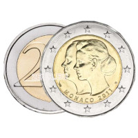 Monaco 2 euro UNC 2011 – Prints Albert II ja Charlene'i pulmad